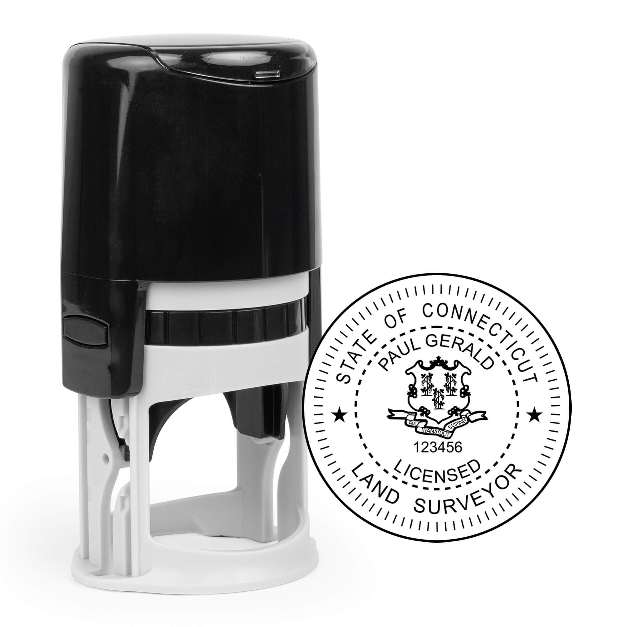The State of Connecticut Land Surveyor Seal and a self-inking stamp