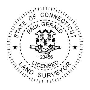 A close-up of the State of Connecticut Land Surveyor Seal