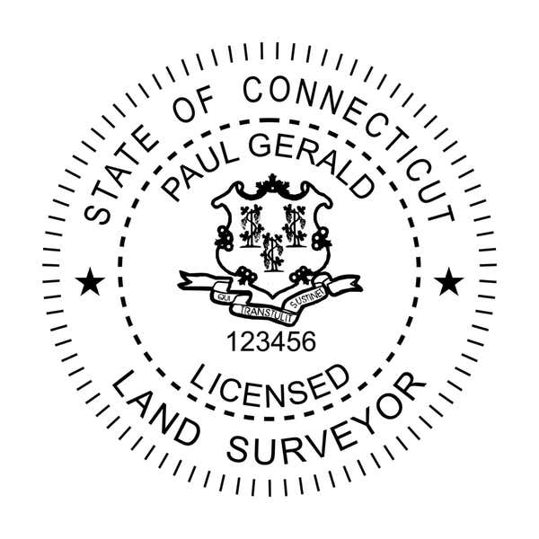 A close-up of the State of Connecticut Land Surveyor Seal