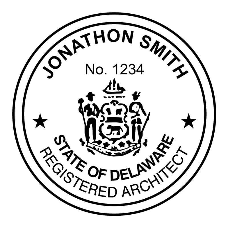 A close-up on the State of Delaware Architect Seal