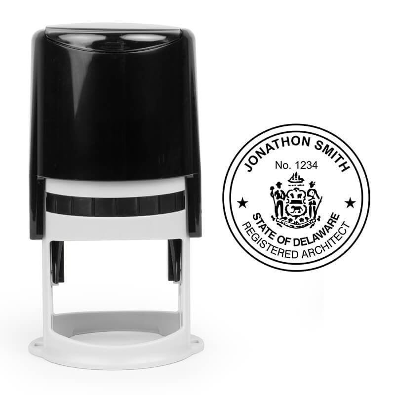 The State of Delaware Architect Seal next to the self-inking stamp