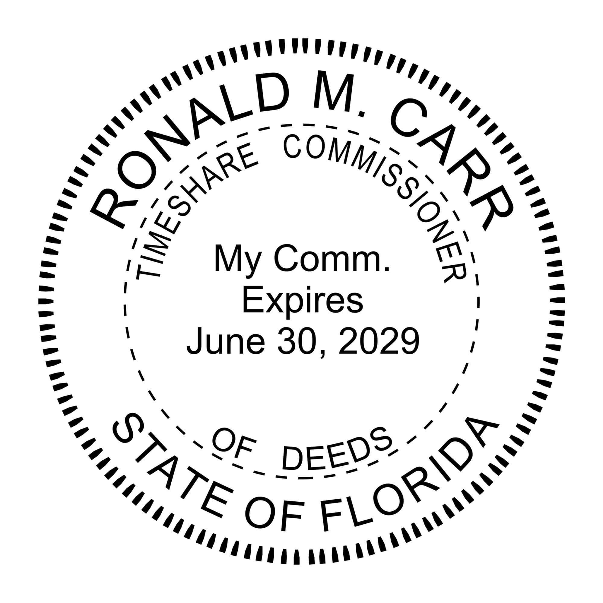 A close-up of the State of Florida Commissioner of Timeshare Deeds Seal