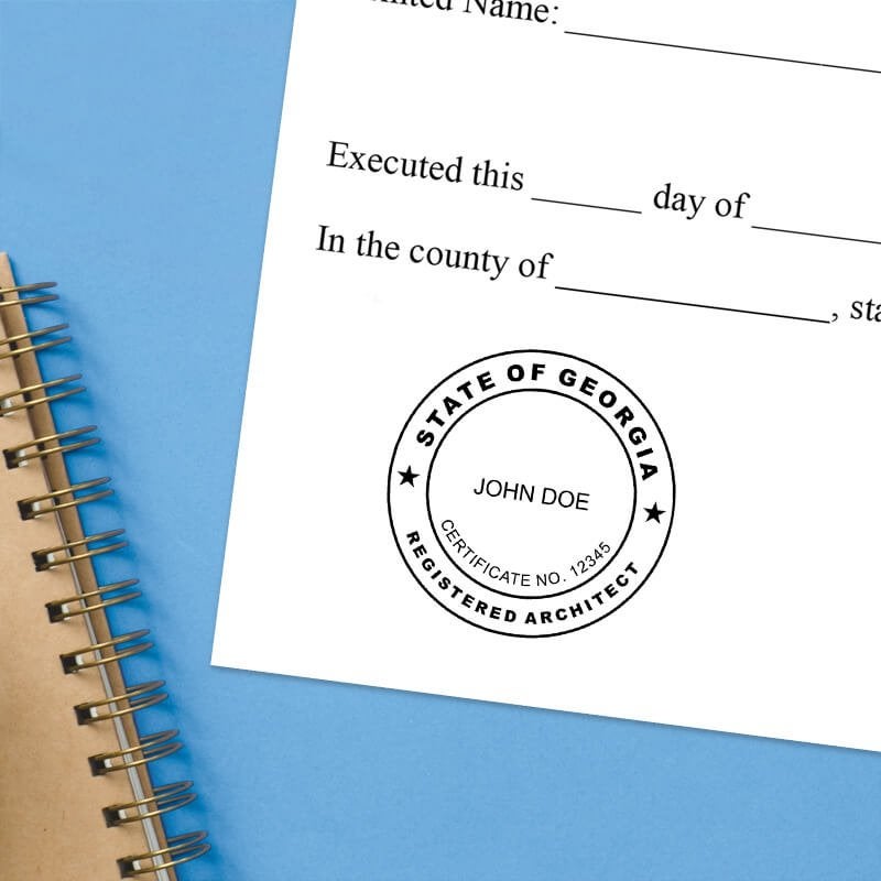 The State of Georgia Architect Seal on a document with a blue background