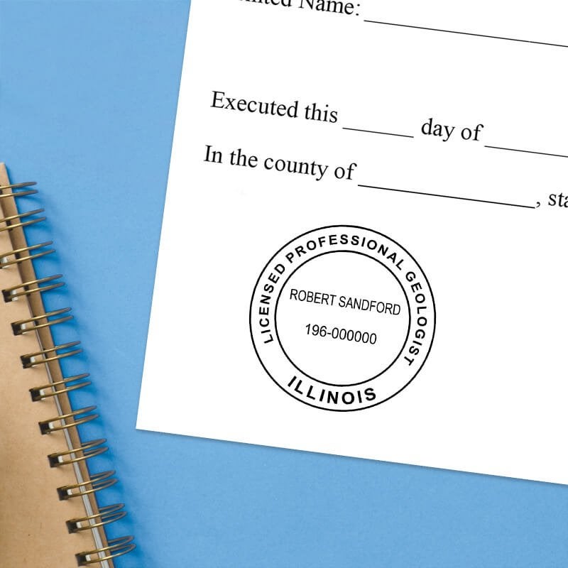 The State of Illinois Geologist Seal impression at the bottom of a document with a blue background