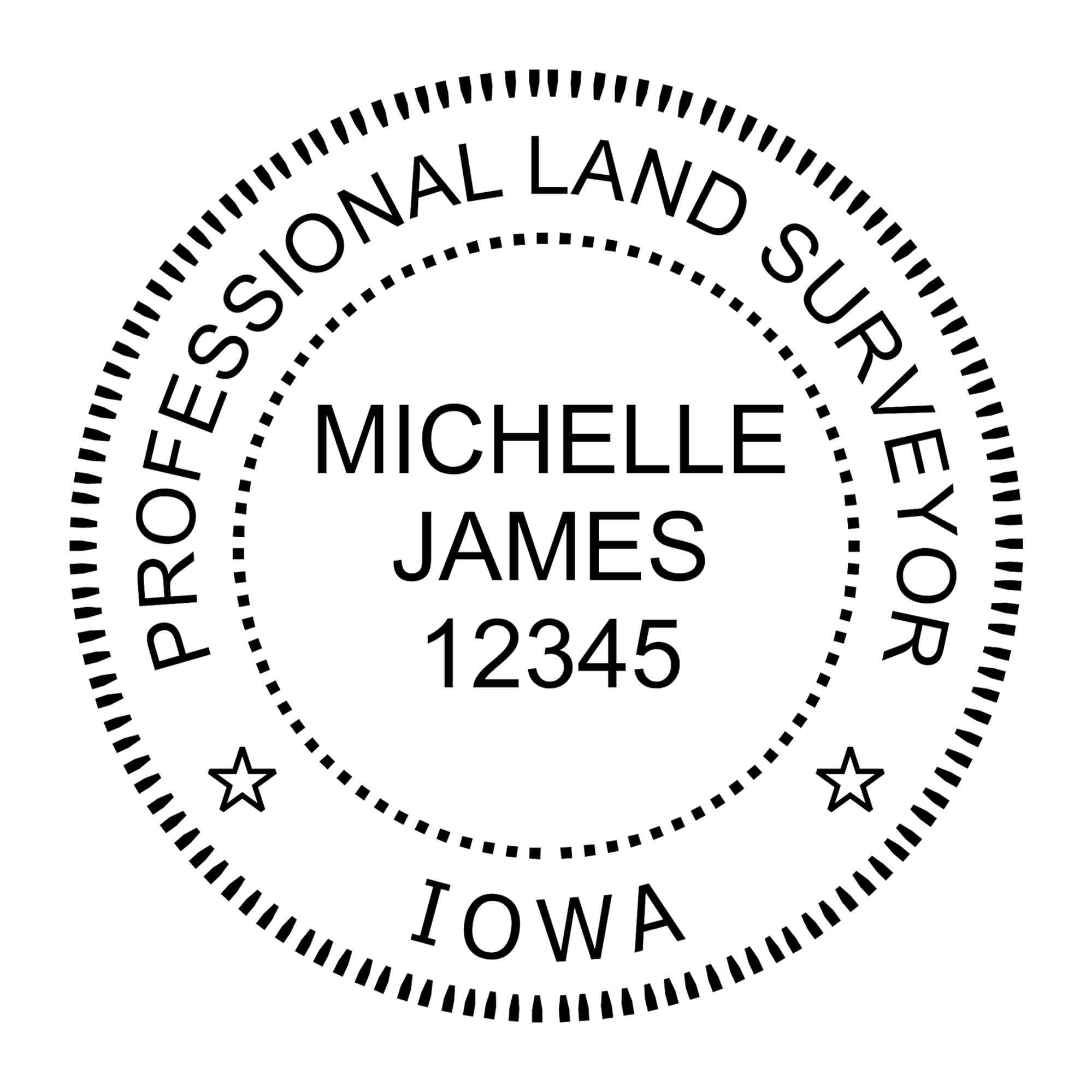 A close-up of the State of Iowa Land Surveyor Stamp Seal