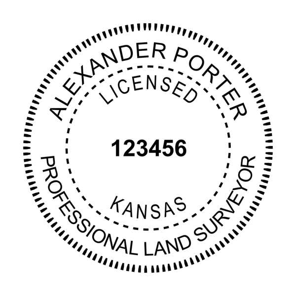 A close-up of the State of Kansas Land Surveyor Seal