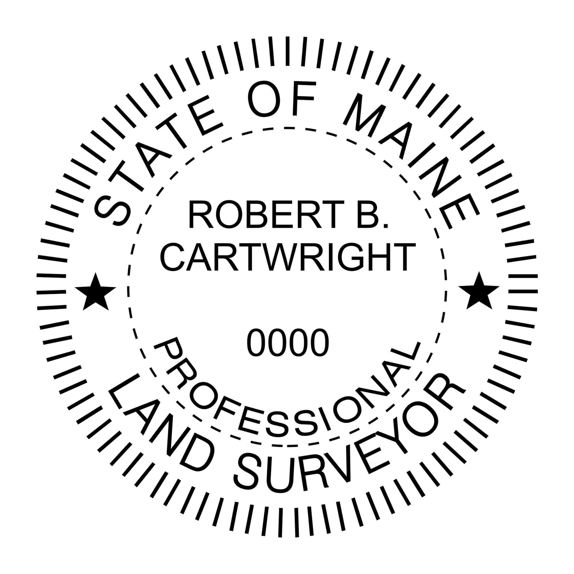 A close-up of the State of Maine Land Surveyor Seal