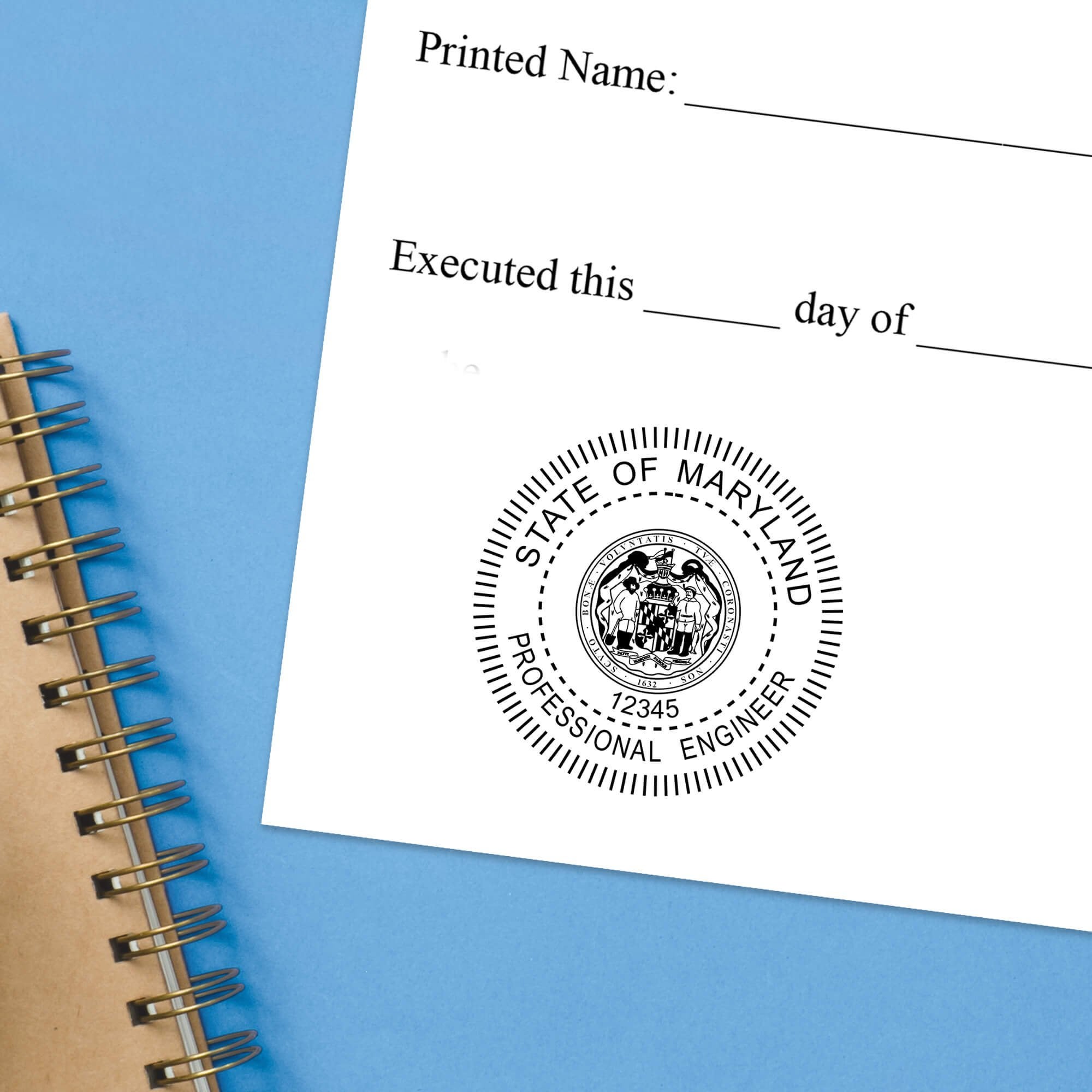 The State of Maryland Engineer Seal impression at the bottom of a document with a blue background