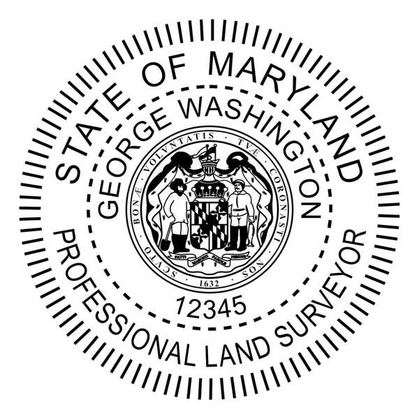 A close-up of the State of Maryland Land Surveyor Seal
