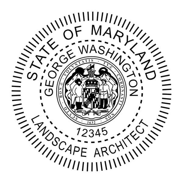 A close-up of the State of Maryland Landscape Architect Seal