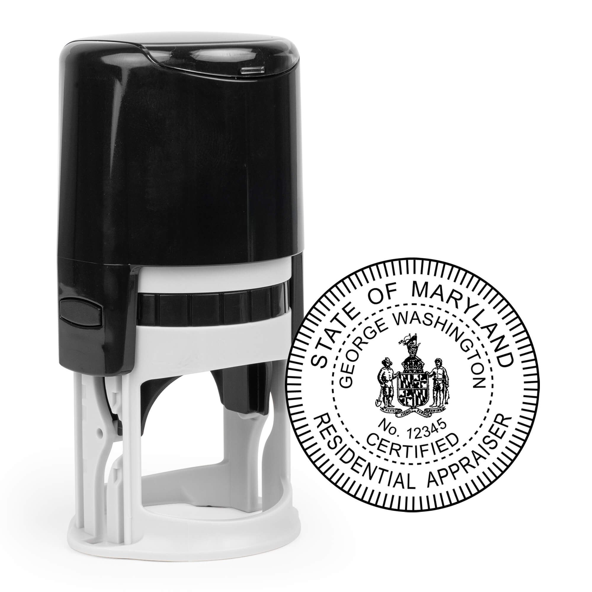 The State of Maryland Residential Appraiser Seal and a self-inking stamp