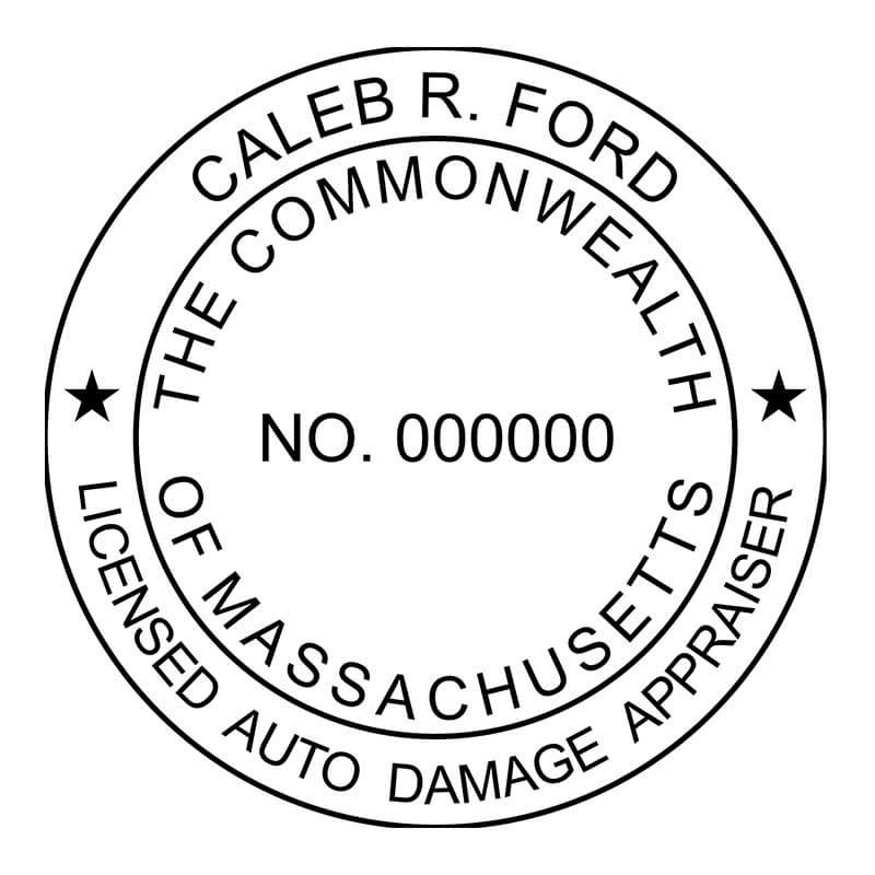 And impression of the State of Massachusetts Auto Appraiser Seal