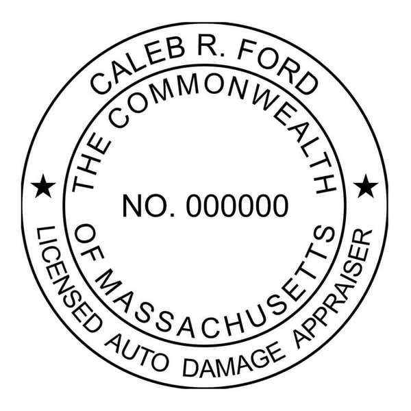 And impression of the State of Massachusetts Auto Appraiser Seal