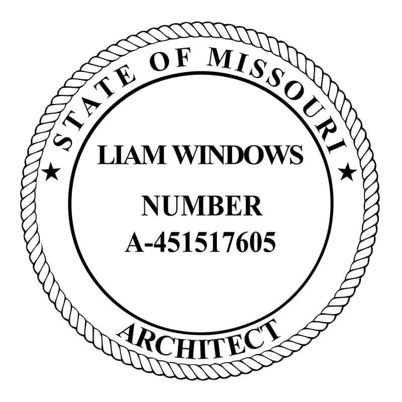 A close-up on the State of Missouri Architect Seal