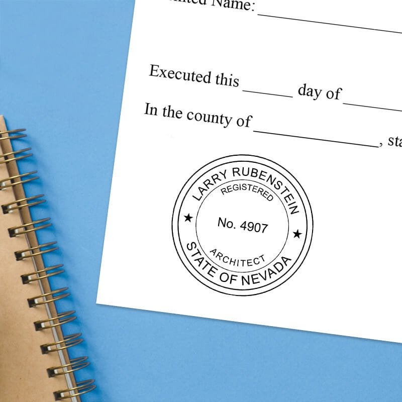 The State of Nevada Architect Seal impression on a document with a blue background