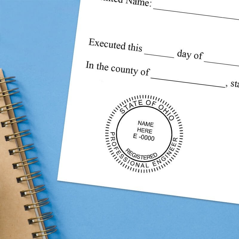 The State of Ohio Engineer Stamp Seal impression on a document with a blue background