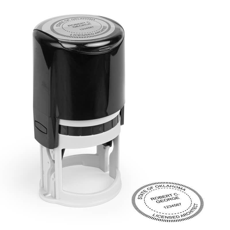 The State of Oklahoma Architect Seal impression and self-inking stamp on a piece of paper