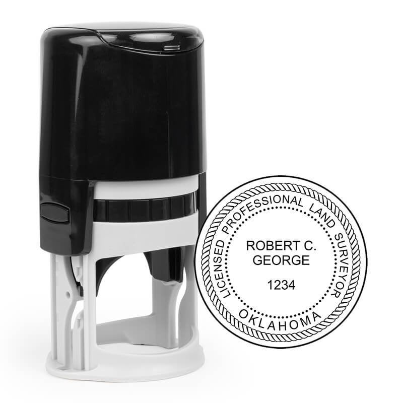 The State of Oklahoma Land Surveyor Seal and a self-inking stamp