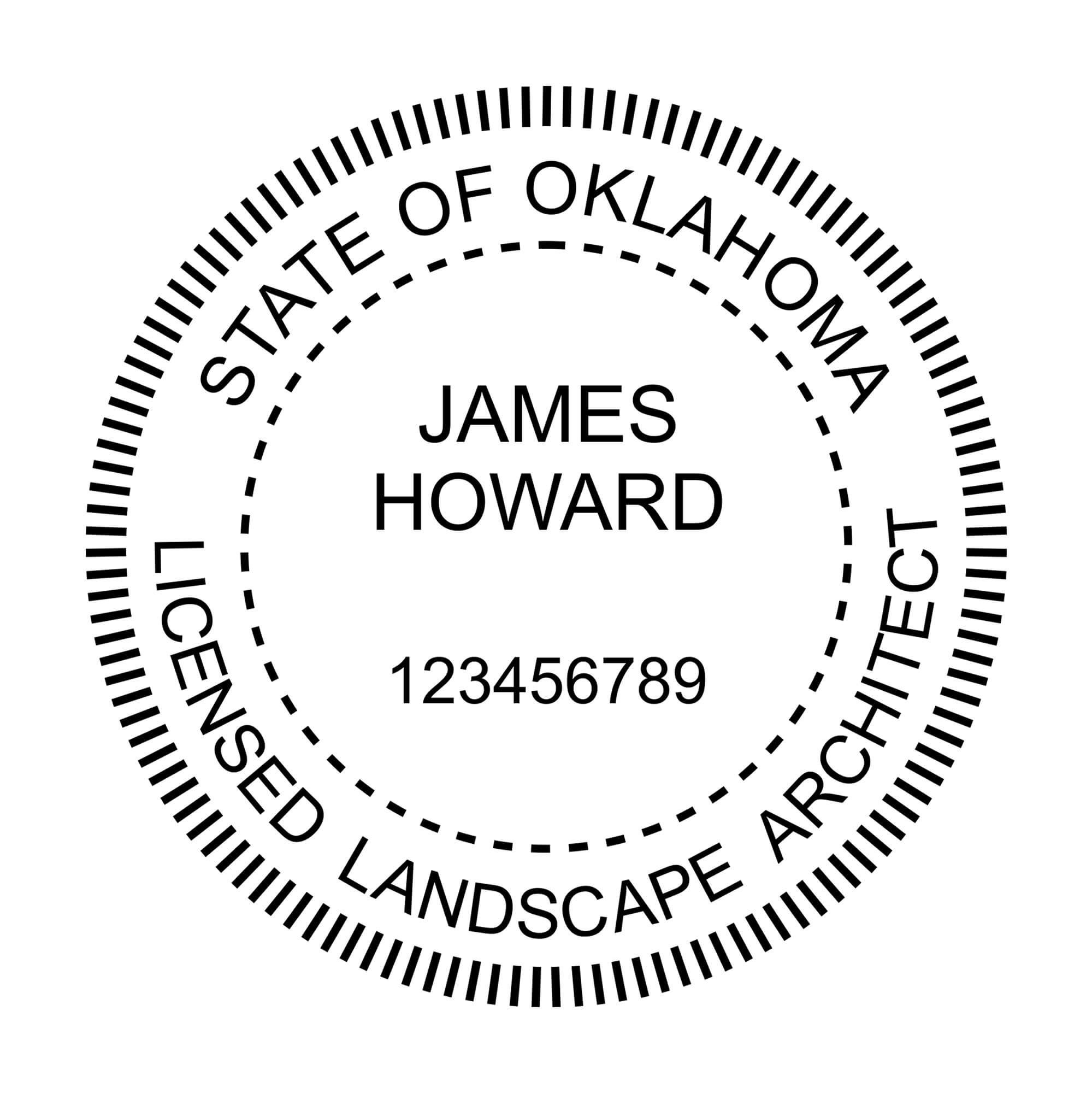 A close-up of the State of Oklahoma Landscape Architect Seal