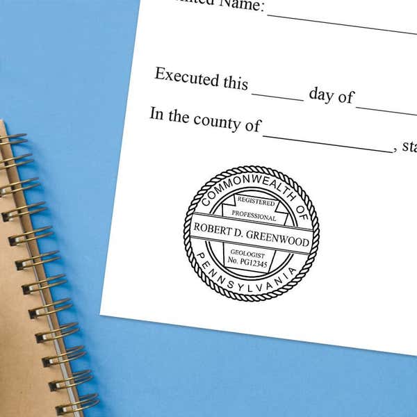 The Pennsylvania Geologist Seal at the bottom of a document with a blue background 