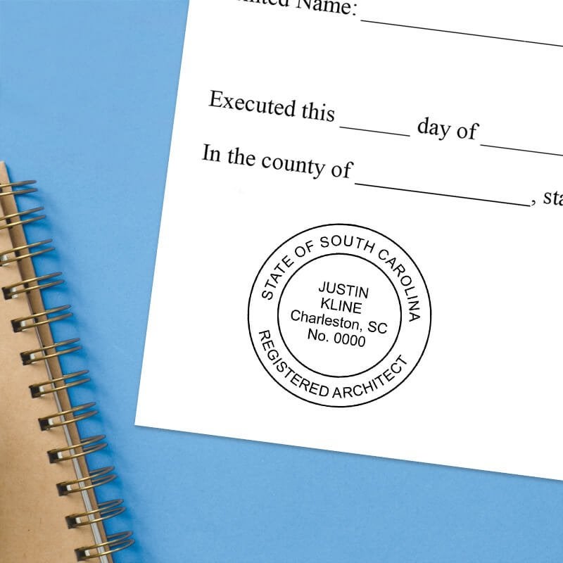 The State of South Carolina Architect Seal on a document with a blue background
