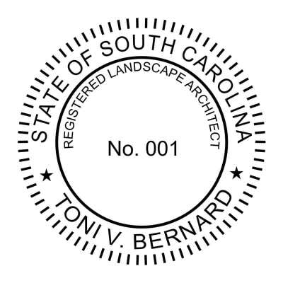 A close-up of the State of South Carolina Landscape Architect Seal