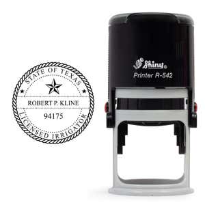 The State of Texas Irrigator Seal uses the Shiny R-532 stamp body and includes an impression measuring 1.25" in diameter