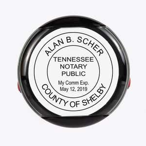 Overhead view of the impression and stamp body for the Tennessee Notary Round Seal