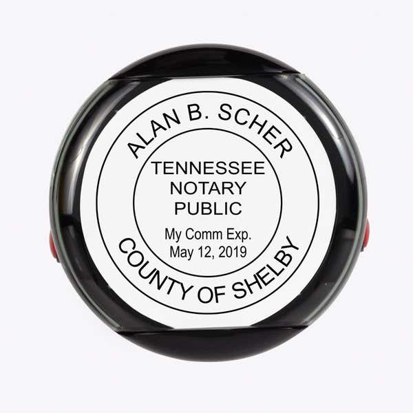 Overhead view of the impression and stamp body for the Tennessee Notary Round Seal