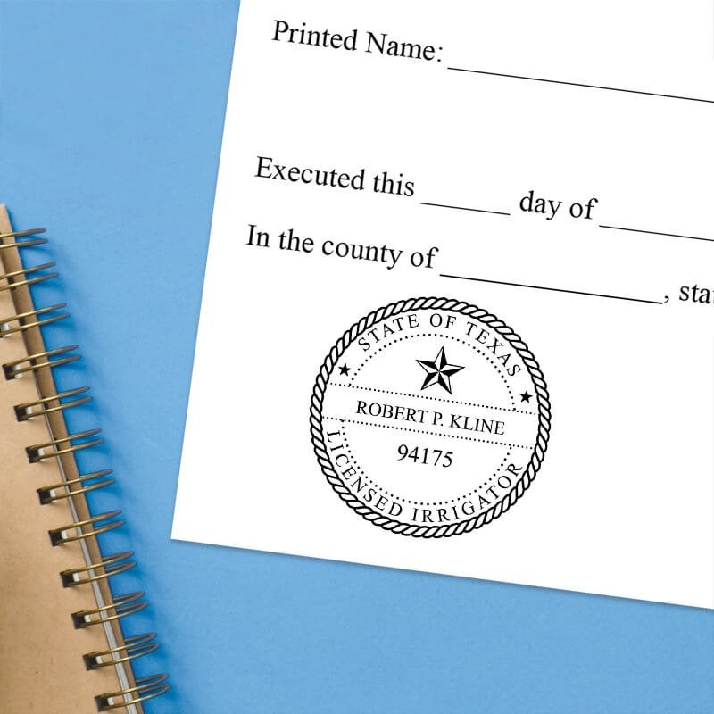 Close-up of irrigator seal stamped on document