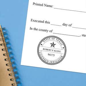 Close-up of irrigator seal stamped on document