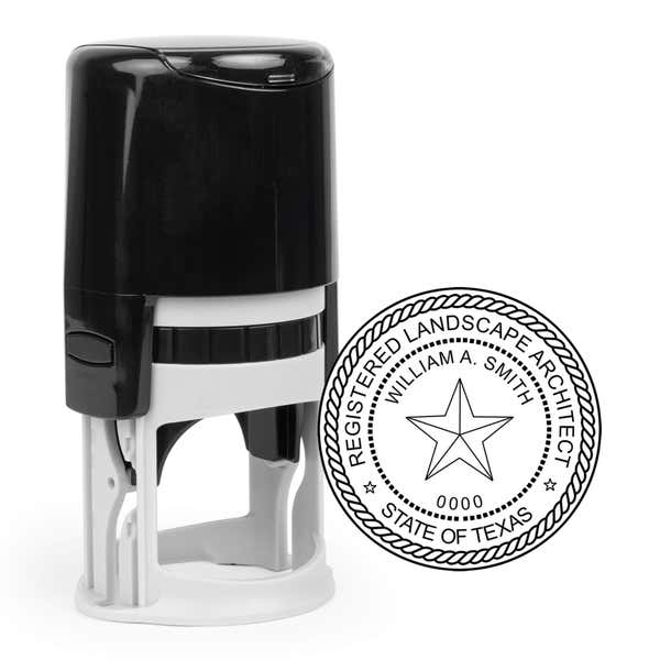 The State of Texas Landscape Architect Seal and a self-inking stamp