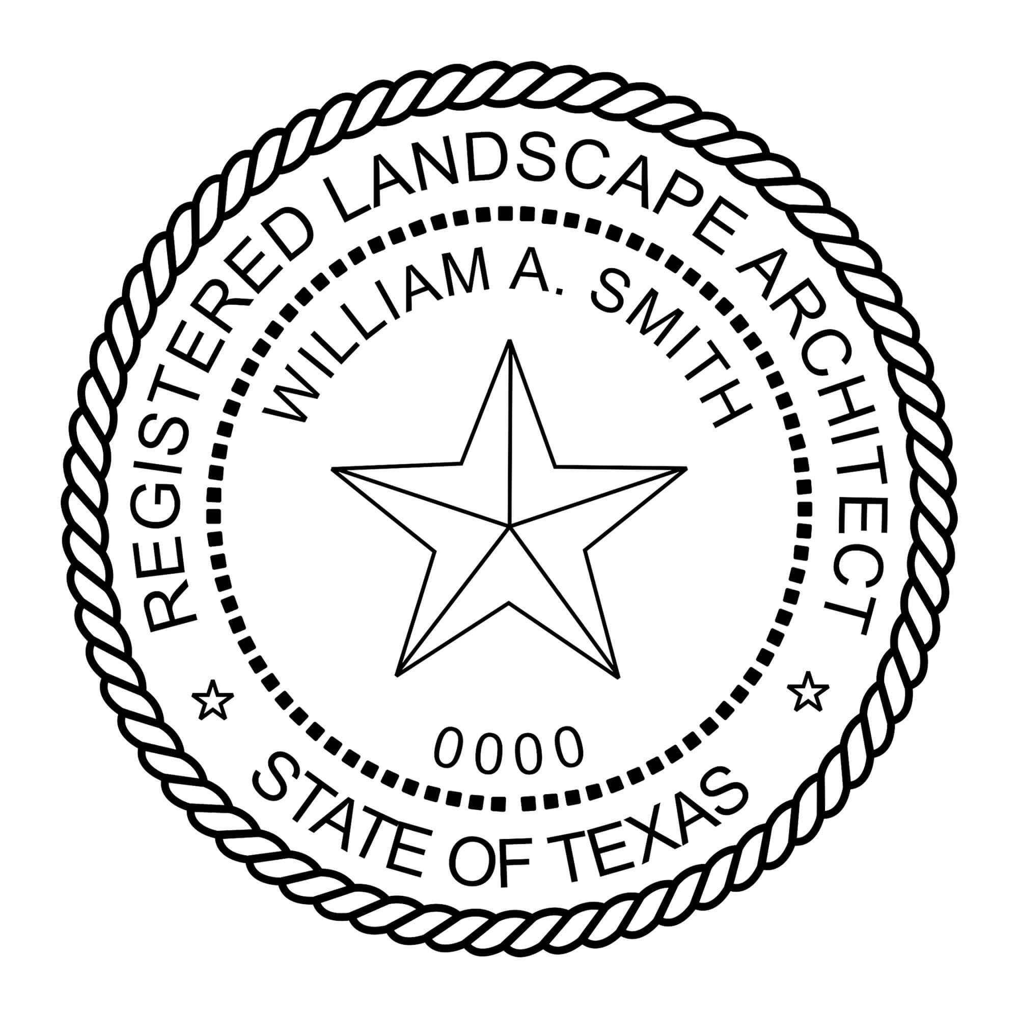A close-up of the State of Texas Landscape Architect Seal