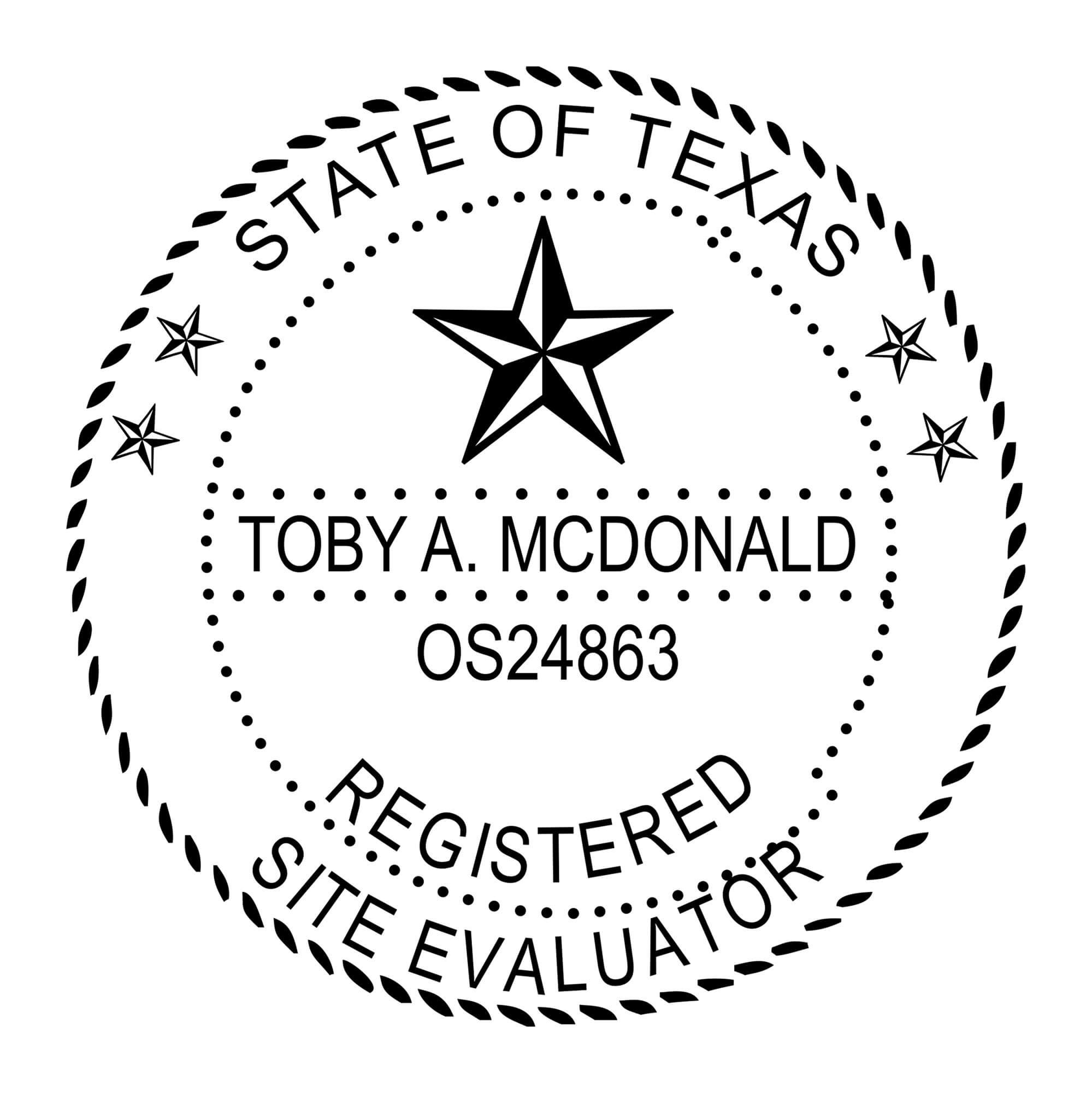 A close-up of the State of Texas Site Evaluator Seal