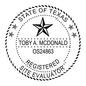 A close-up of the State of Texas Site Evaluator Seal