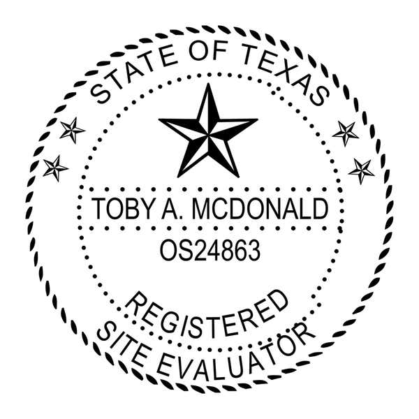 A close-up of the State of Texas Site Evaluator Seal
