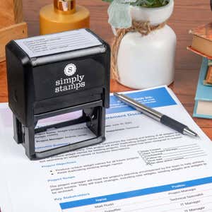 Simply Stamps self-inking checklist stamp on project document for office or business use