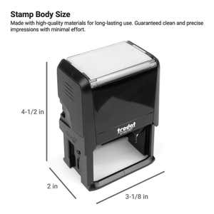 Trodat Printy 4927 self-inking stamp with body size 4.5" x 3.13" x 2", built for durable, high-quality impressions