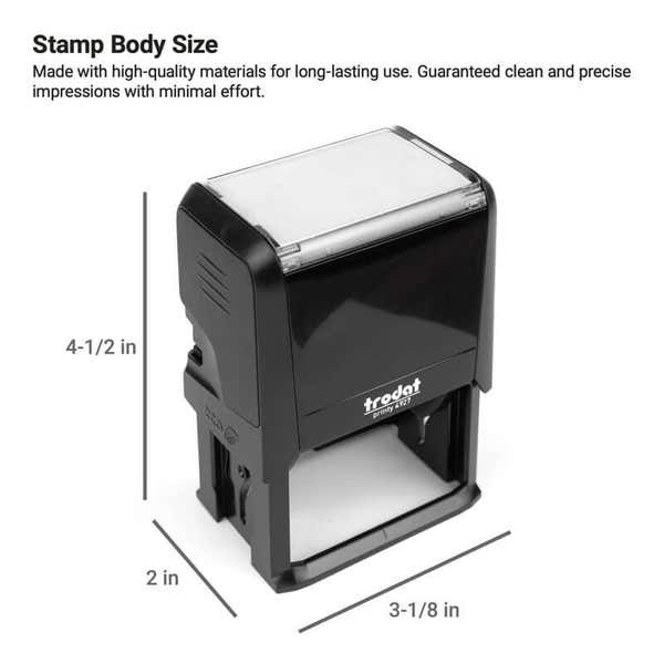 Trodat Printy 4927 self-inking stamp with body size 4.5" x 3.13" x 2", built for durable, high-quality impressions