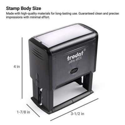 Rectangular Custom Self-Inking Stamp, 1-1/8" x 2-3/4", with Personalized Text, Logo or Art by Trodat (Model 4931, Multiple Ink Colors) - alternate view