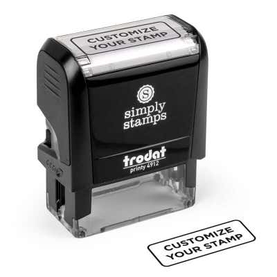 Custom Self-Inking Stamp, 3/4" x 1-7/8" and impression.