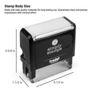 Simply Stamps self-inking stamp with body size 3-5/8" x 3-1/2" x 1-1/2", featuring Trodat Printy 4915 model 