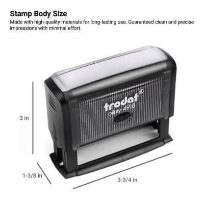 Rectangular Custom Self-Inking Stamp, 5/8" x 3", with Personalized Text, Logo or Art by Trodat (Model 4918, Multiple Ink Colors) - alternate view