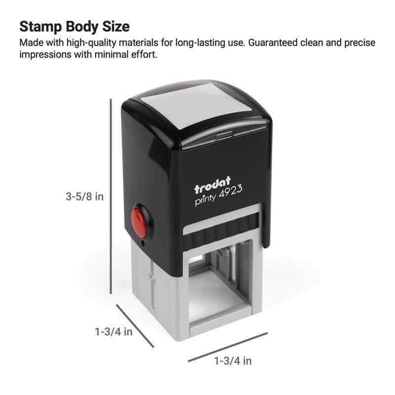 Sizing chart for the Self-Inking Stamp, 1-3/16" x 1-3/16" 
