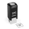 Black Trodat Printy 4921 stamp shown upright with a square sample imprint labeled “Customize Your Stamp” beside it