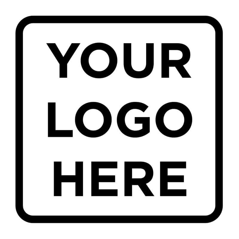 Square black and white impression example that reads "Your Logo Here"
