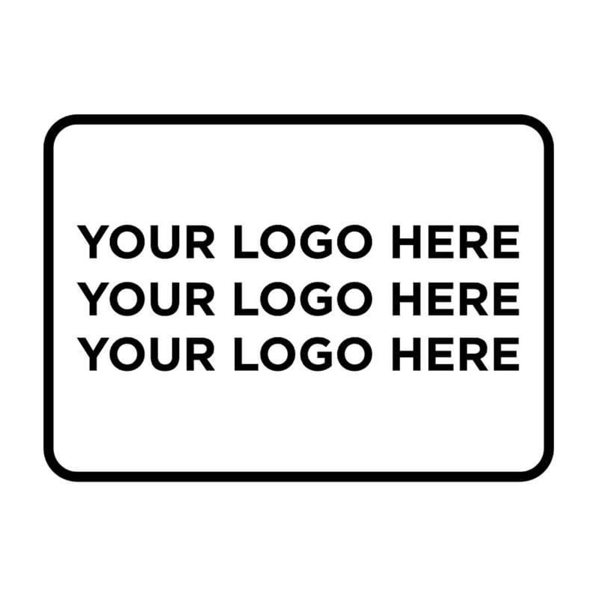 Black and white stamped impression showcasing a placeholder that reads “Your Logo Here"