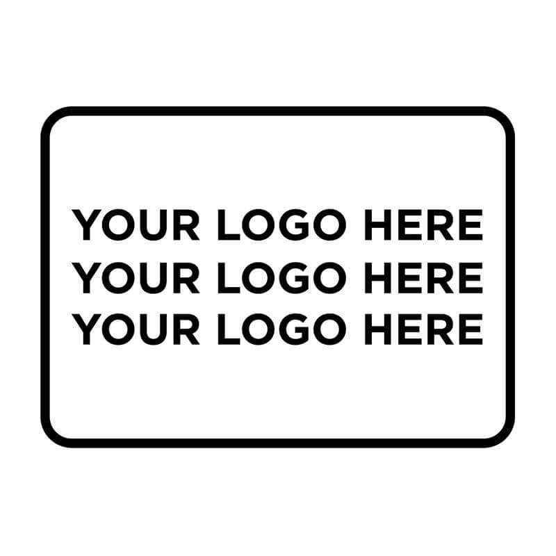 Black and white stamped impression showcasing a placeholder that reads “Your Logo Here"