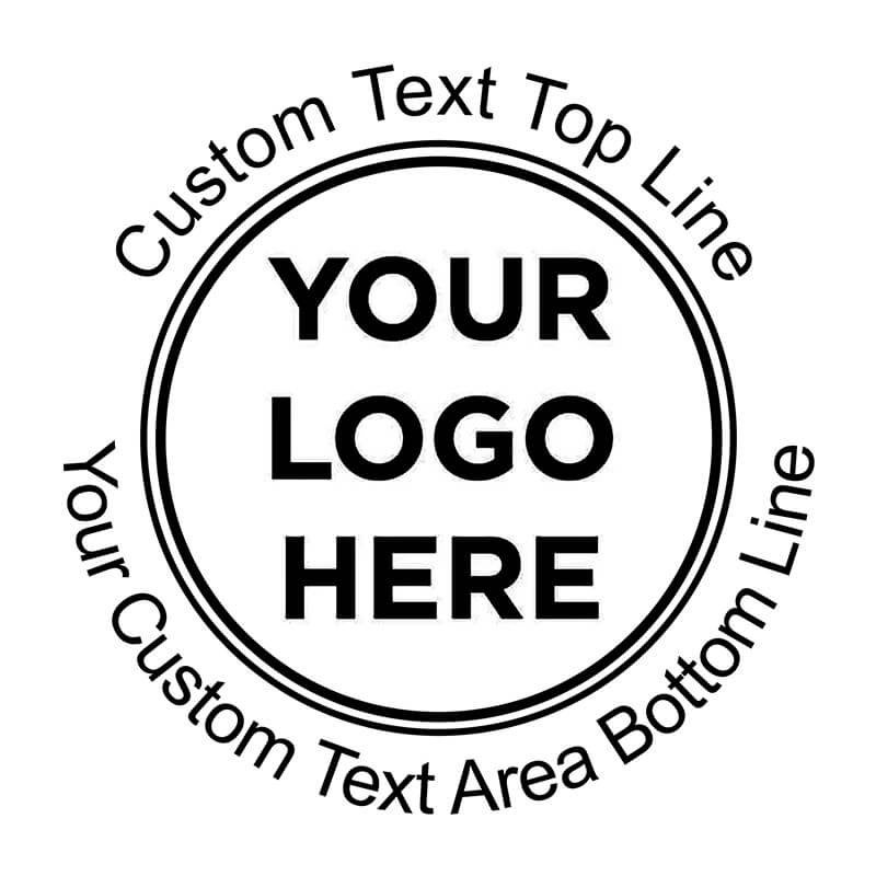 Custom round stamp template with placeholder text and logo in the center.