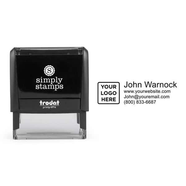 Trodat Printy 4914 self-inking logo stamp next to impression design sample